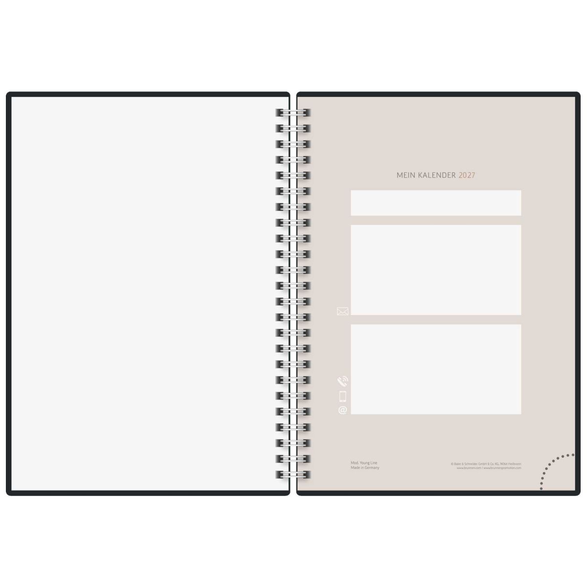 RIDO Buchkalender Premium mit Spirale 2027 Young Line A5 -Marble- 1Woche=2Seiten