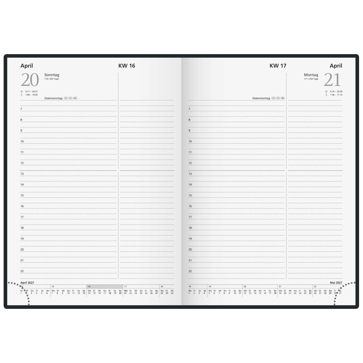 RIDO Buchkalender 2027 Chefplaner A5 schwarz 1 Tag = 1 Seite auch Samstag / Sonntag