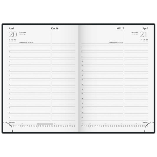 RIDO Buchkalender 2027 Chefplaner A5 schwarz 1 Tag = 1 Seite auch Samstag / Sonntag