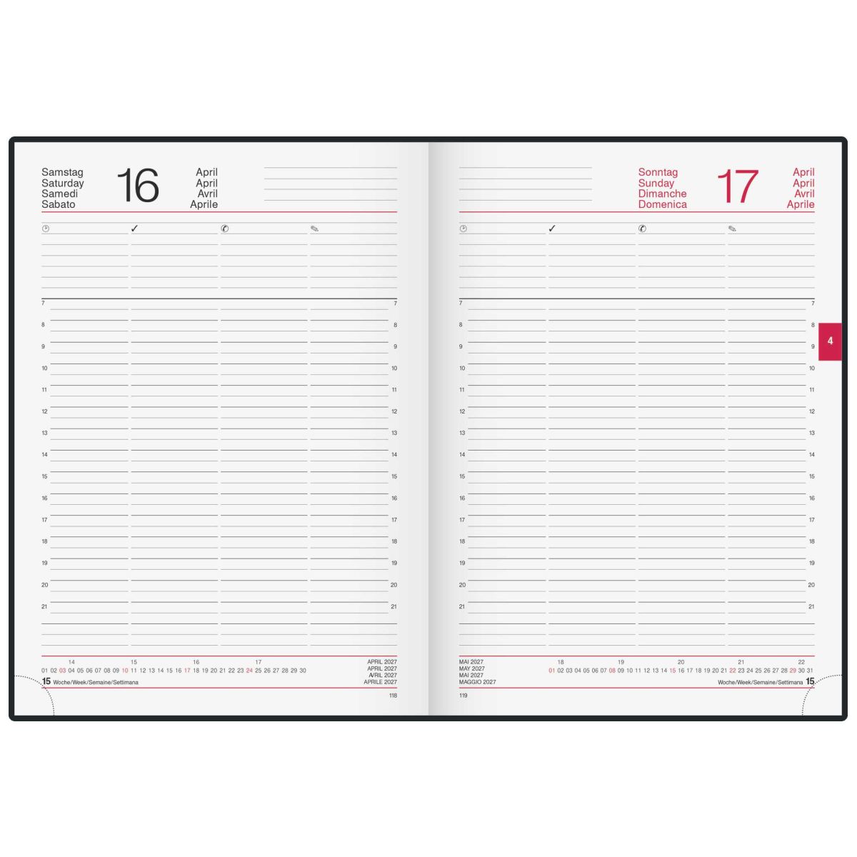 RIDO Buchkalender Mod. Conform 2027 | A4 schwarz | 1 Tag = 1 Seite auch So/So