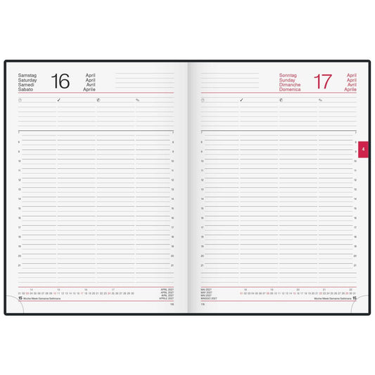 RIDO Buchkalender Mod. Conform 2027 | A4 schwarz | 1 Tag = 1 Seite auch So/So