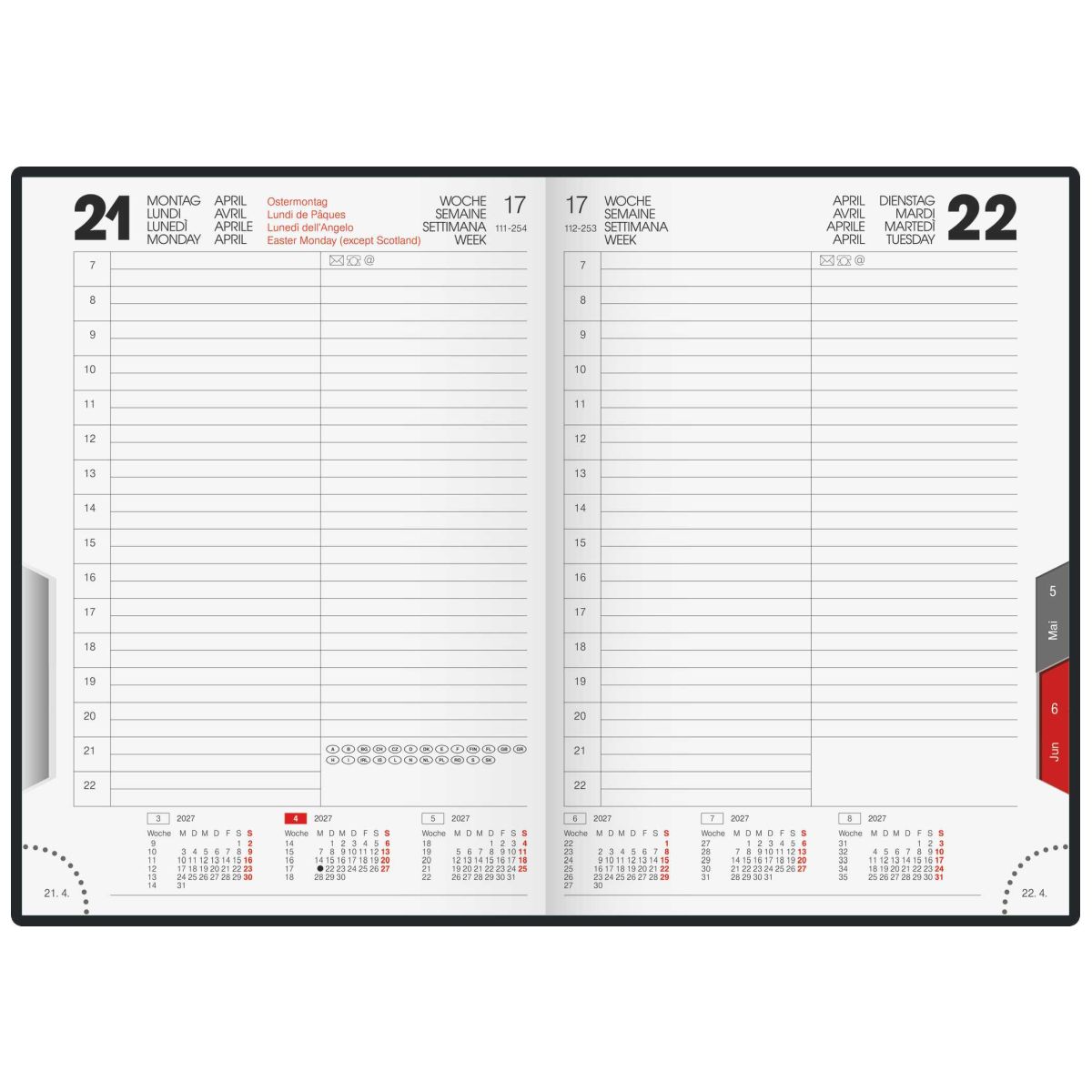 RIDO Buchkalender Mod. ROMA 1 2027 | A5, Kunstleder, schwarz 1 Tag = 1 Seite