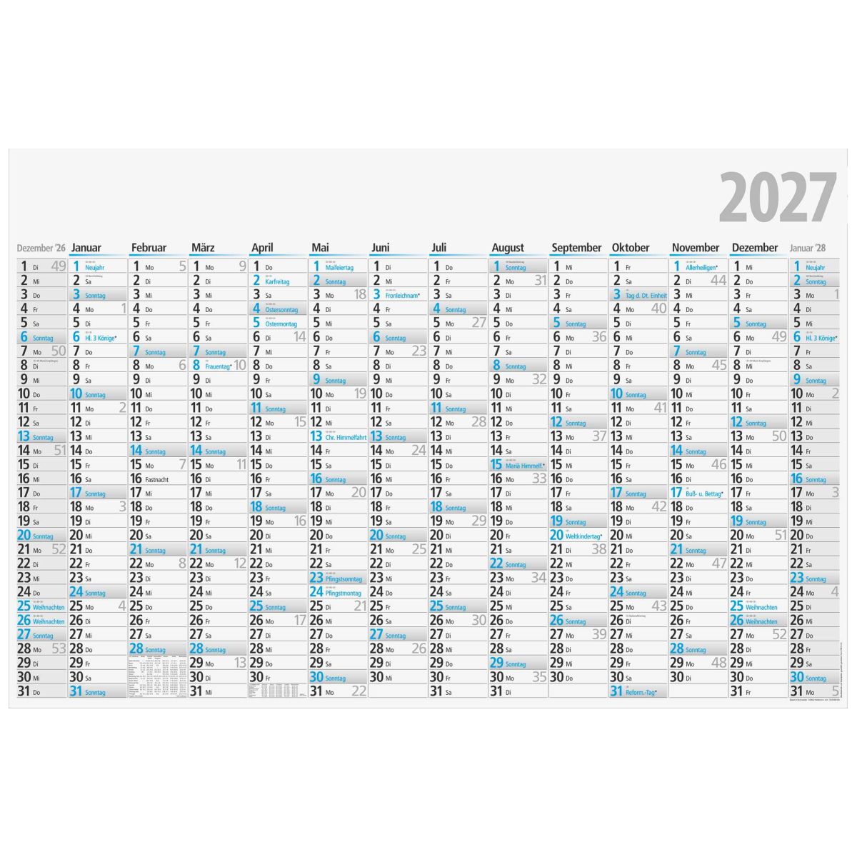 RIDO Plakatkalender 2027 1020×680 mm gefaltet | 14 Monate