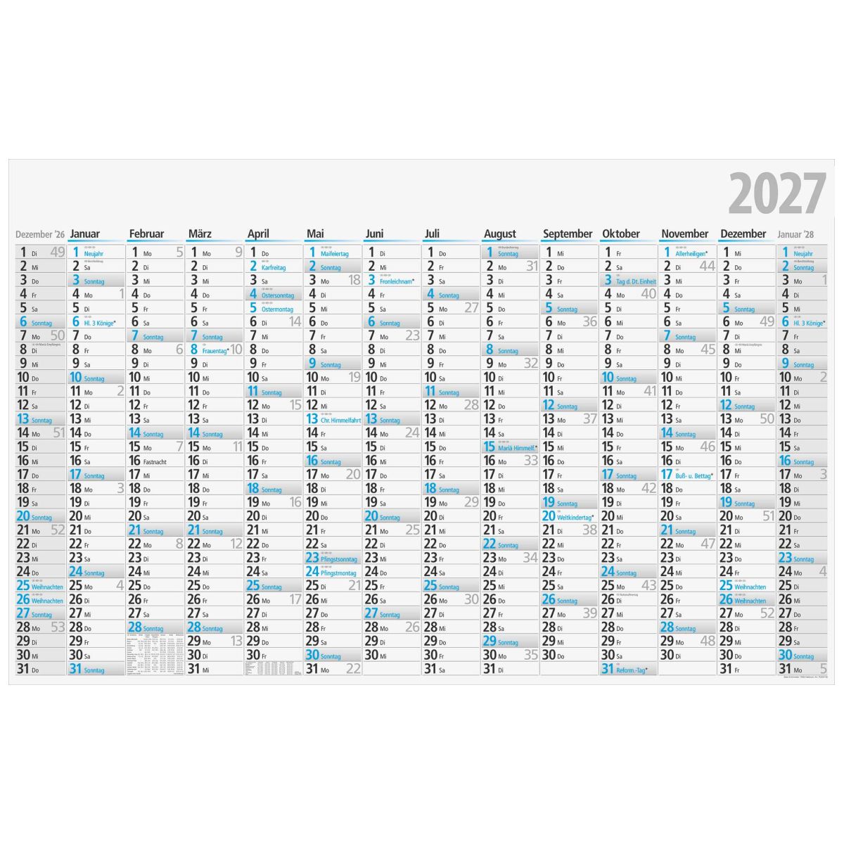 RIDO Plakatkalender 2027 1210×770 mm | 14 Monate