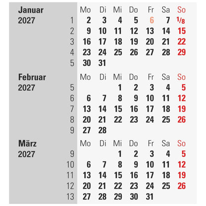RIDO 3-Monats-Tischkalender mit Drehmechanik 2027 | 90×120 mm, schwarz