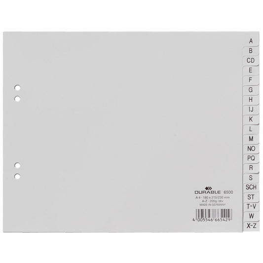 DURABLE Register 6500 2/3 A4 A-Z halbe Höhe grau 20 teilig