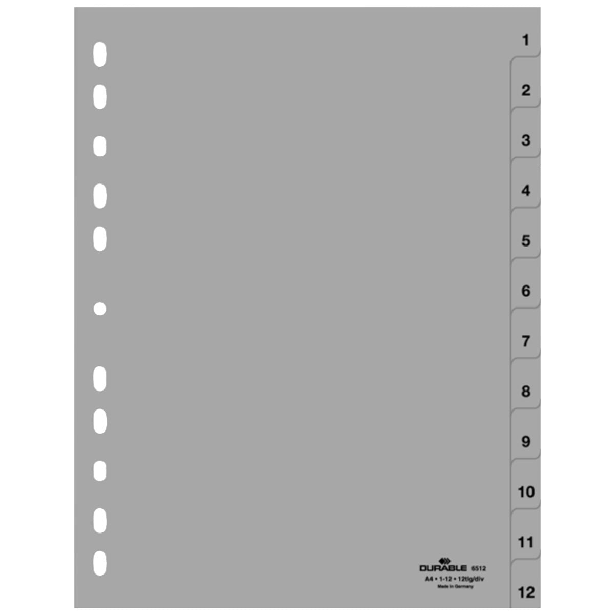 DURABLE Register 6512 A4 1-12 12tlg PP grau