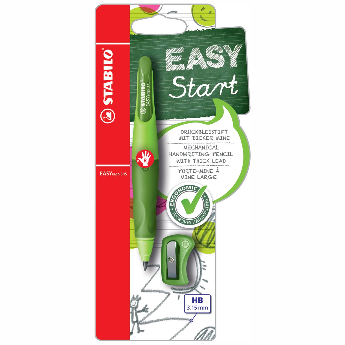 STABILO Druckbleistift EASYergo R 3,15mm hellgrün / dunkelgrün + Spitzer