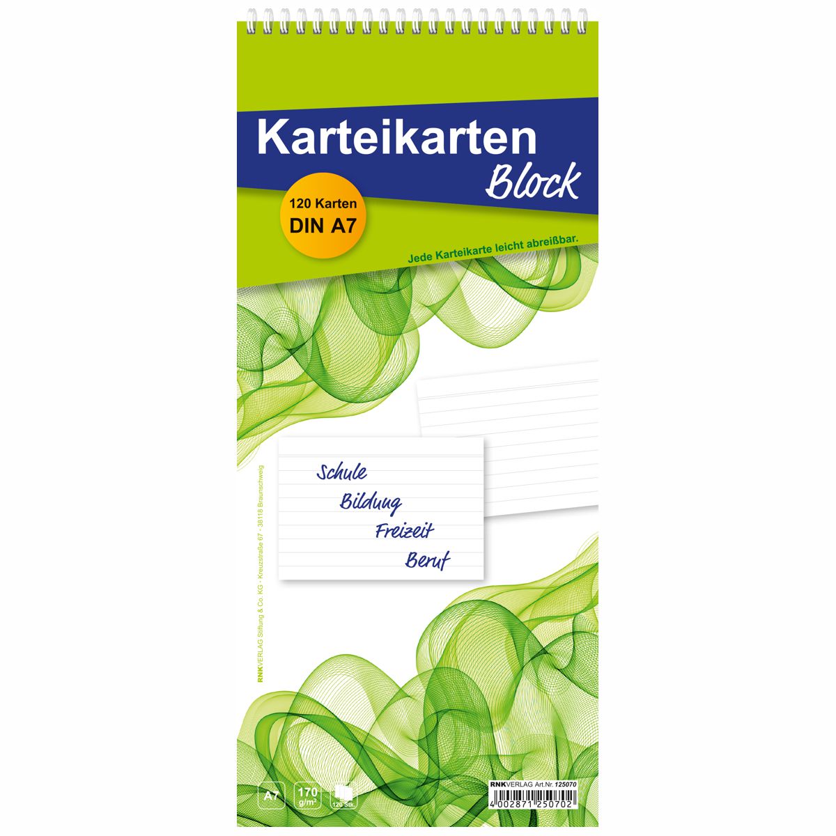 RNK Karteikartenblock A7 liniert weiß 120 Karten
