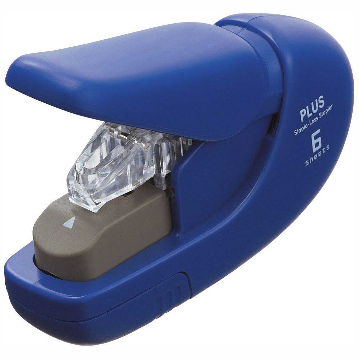 PLUS Klammerloses Heftgerät bis 5 Blatt blau