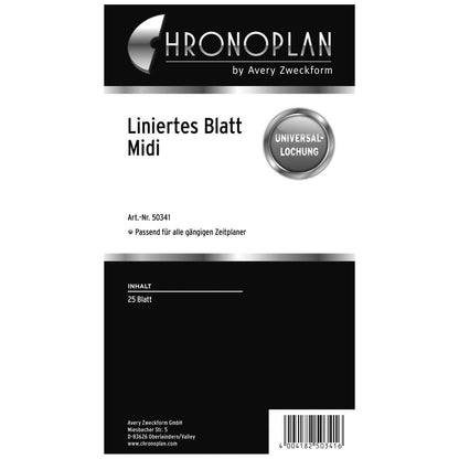 CHRONOPLAN Ersatzeinlage Midi liniert 25 Blatt 96x172 mm