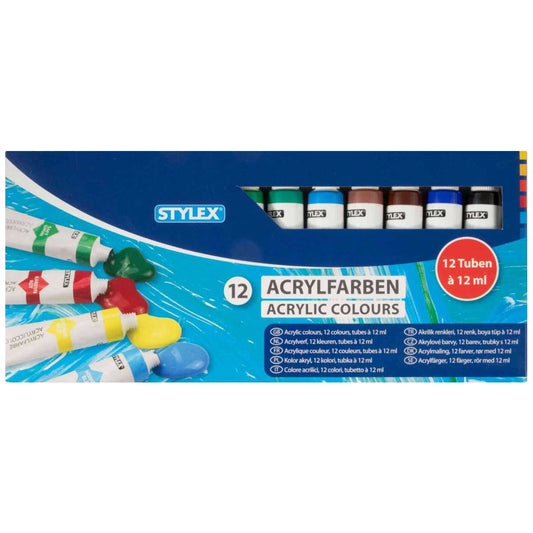 STYLEX Acrylfarben Set 12 Farben in Tube je 12ml