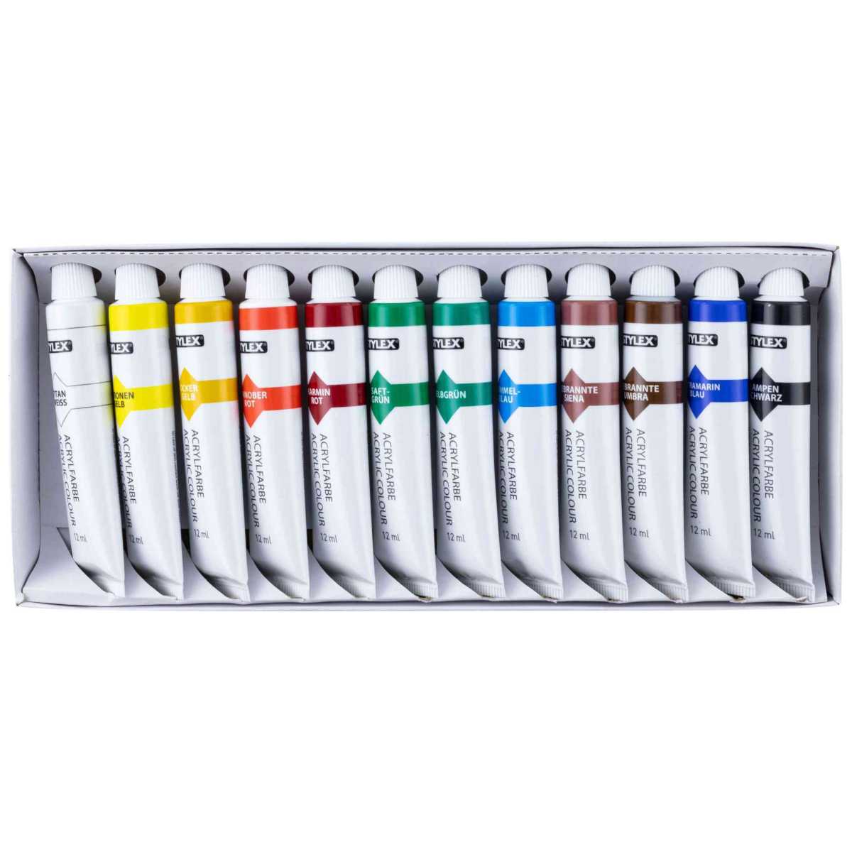 STYLEX Acrylfarben Set 12 Farben in Tube je 12ml
