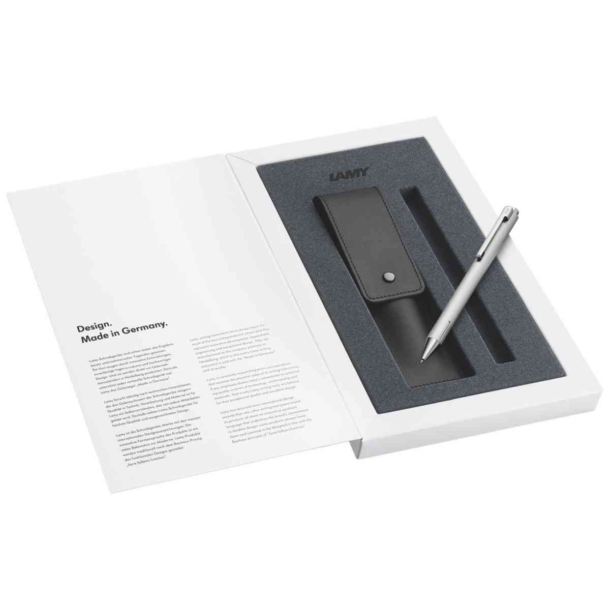 LAMY Kugelschreiber econ 240 Edelstahl brushed Geschenkset mit Echtleder Etui