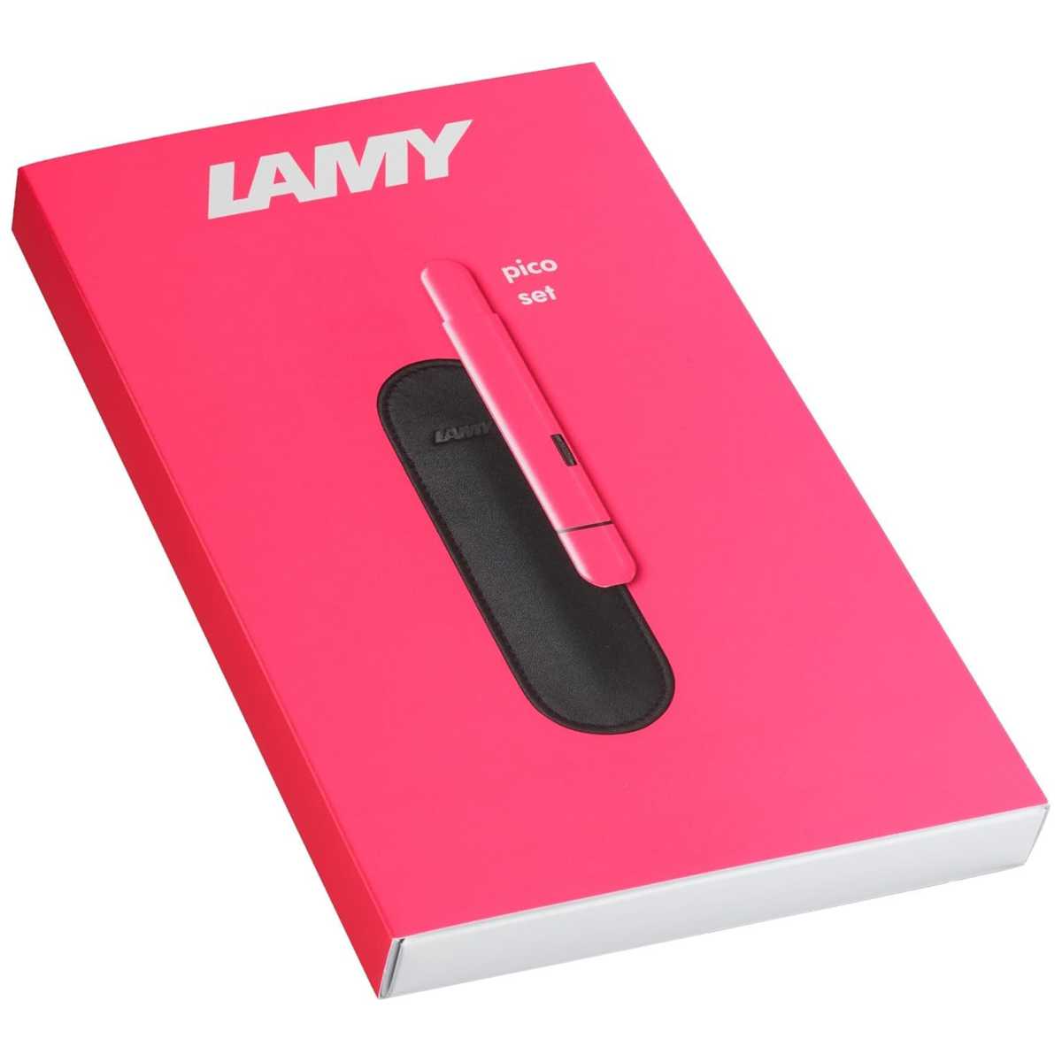 LAMY Kugelschreiber PICO 288 neon pink im Geschenkset incl. Lederetui schwarz