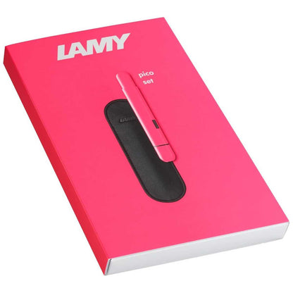 LAMY Kugelschreiber PICO 288 neon pink im Geschenkset incl. Lederetui schwarz
