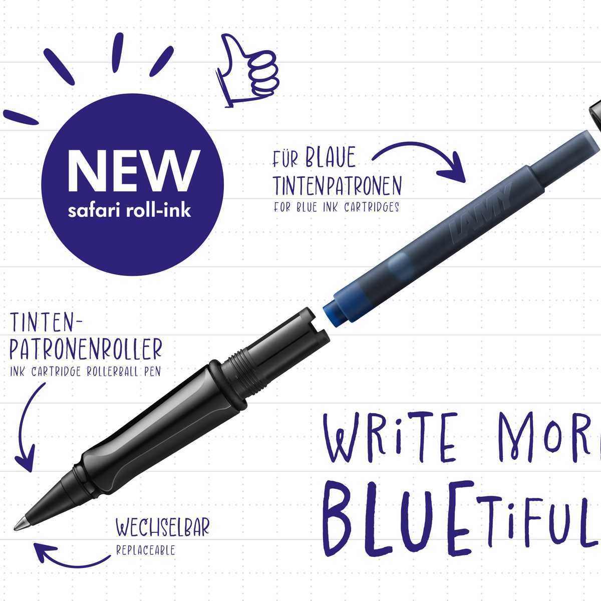 LAMY Tintenroller safari 6E2 Roll-ink steel black für Tintenpatrone T10