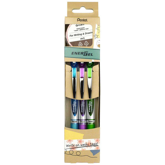 PENTEL Liquid Gelschreiber 07 EnerGel BL77 | 3 Farben Set 2 + Washi Tape GRATIS