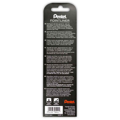 PENTEL Pigmentliner S20P 5 Strichstärken schwarz 0,05 | 0,1 | 0,3 | 0,5 | 0,8mm