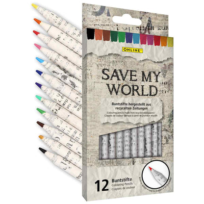 ONLINE Farbstifte aus recycelten Zeitungen -Save My World- 12 Stück
