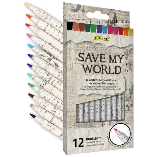 ONLINE Farbstifte aus recycelten Zeitungen -Save My World- 12 Stück