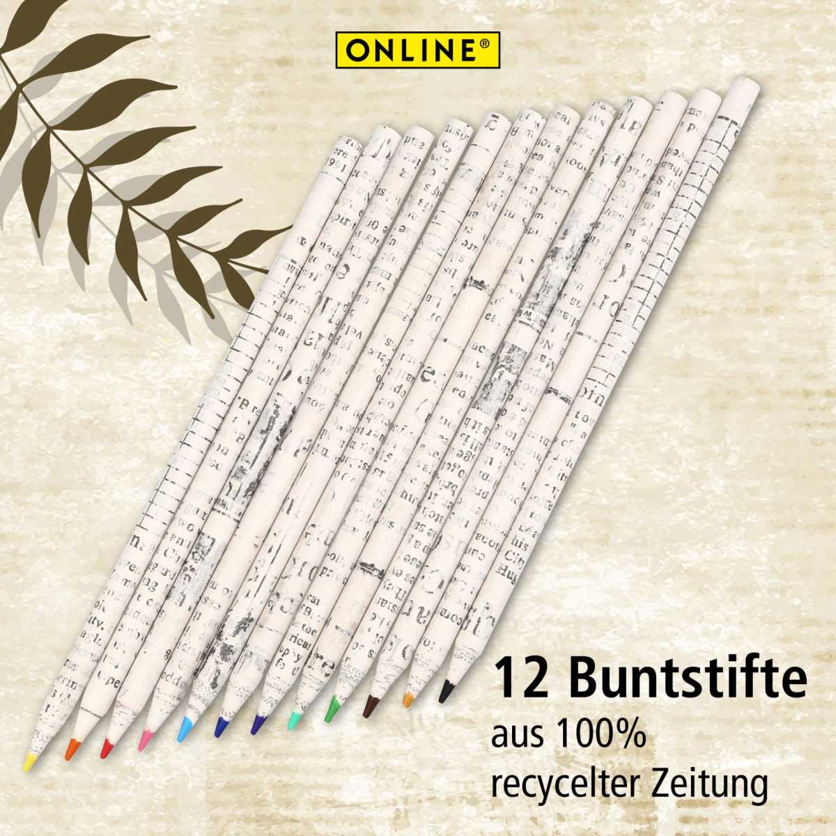 ONLINE Farbstifte aus recycelten Zeitungen -Save My World- 12 Stück