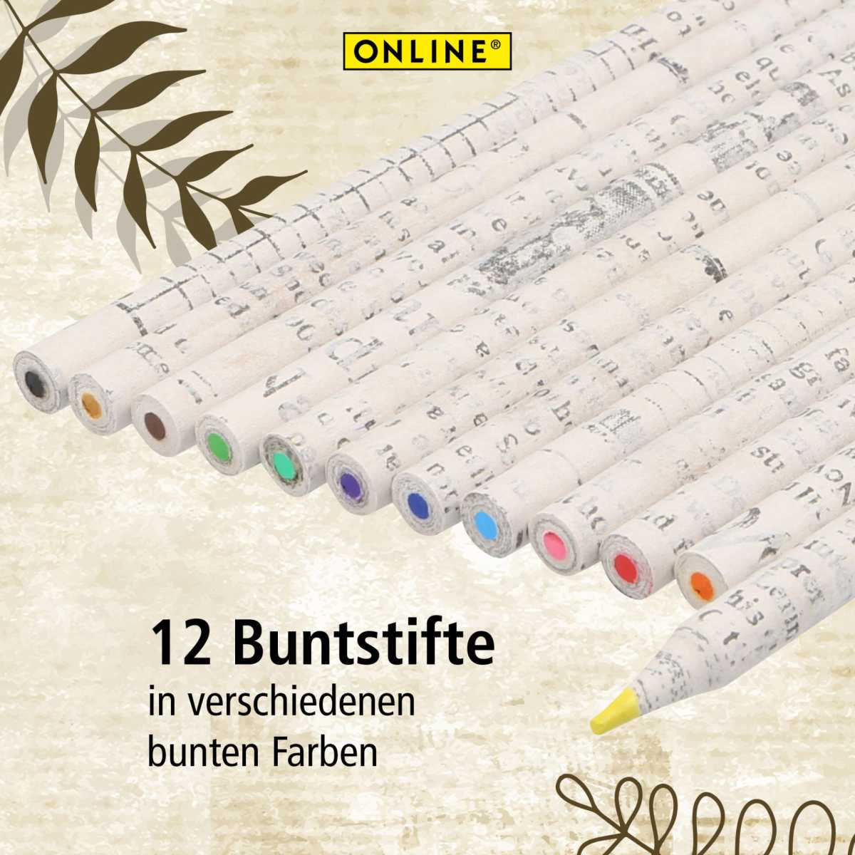 ONLINE Farbstifte aus recycelten Zeitungen -Save My World- 12 Stück