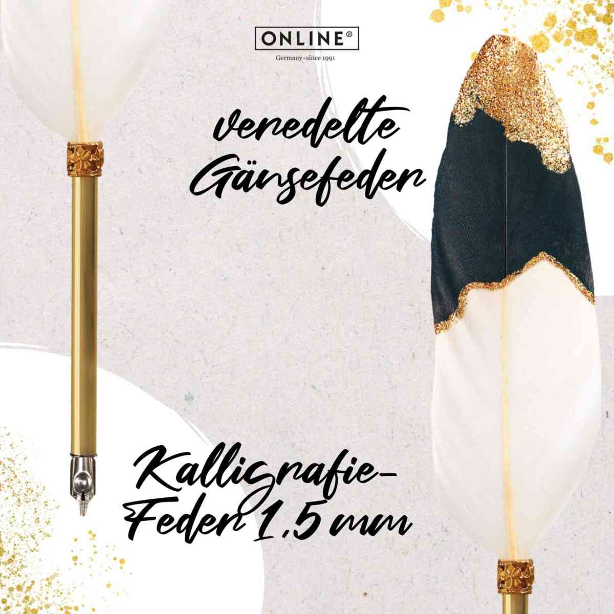 ONLINE Schreibfeder 1,5mm Kalligrafie-Spitze Echtfeder vergoldet Geschenketui