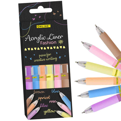ONLINE Acrylmarker Acrylic Liner Set Fashion Pastell-Farben 6 Stück ca. 1 mm