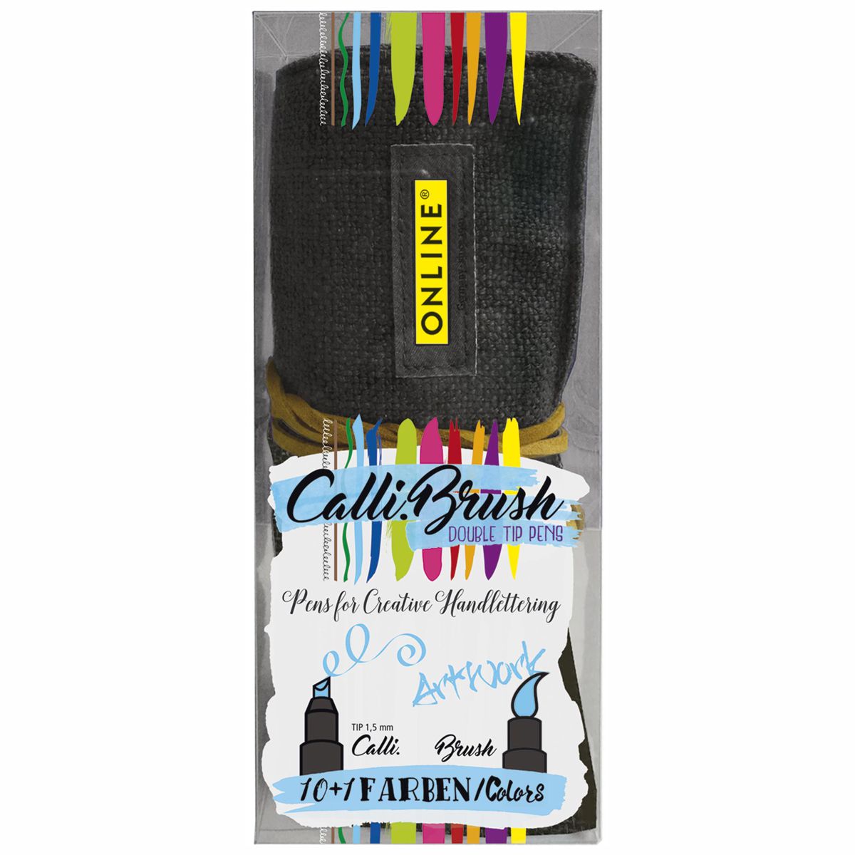 ONLINE Kalligraphie- / Pinsel Stift Calli.Brush 10+1 Farben im Stifterolle Etui