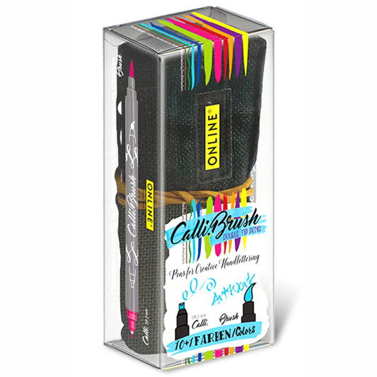 ONLINE Kalligraphie- / Pinsel Stift Calli.Brush 10+1 Farben im Stifterolle Etui