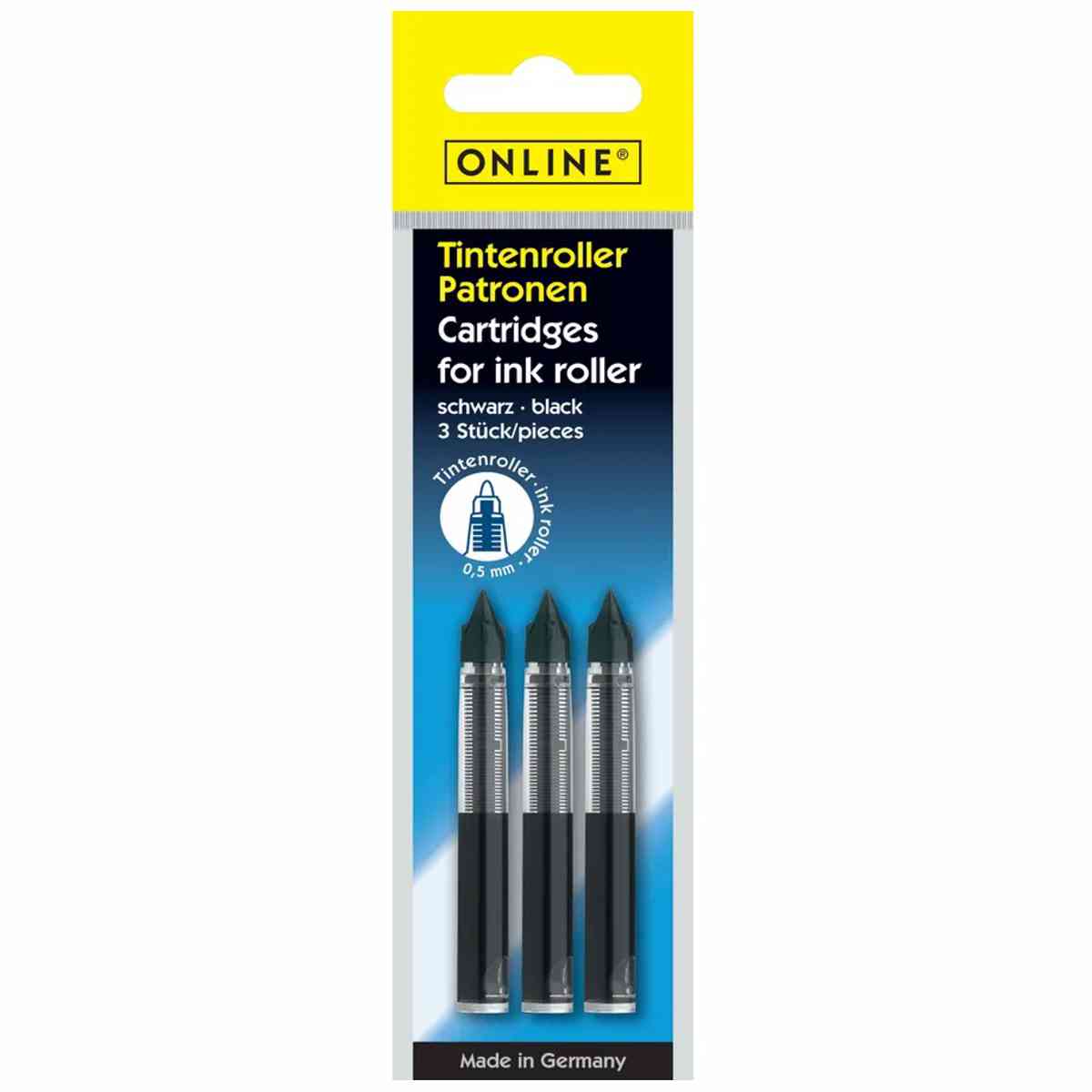 ONLINE Rollerpatrone schwarz 0,5mm 3 Stück