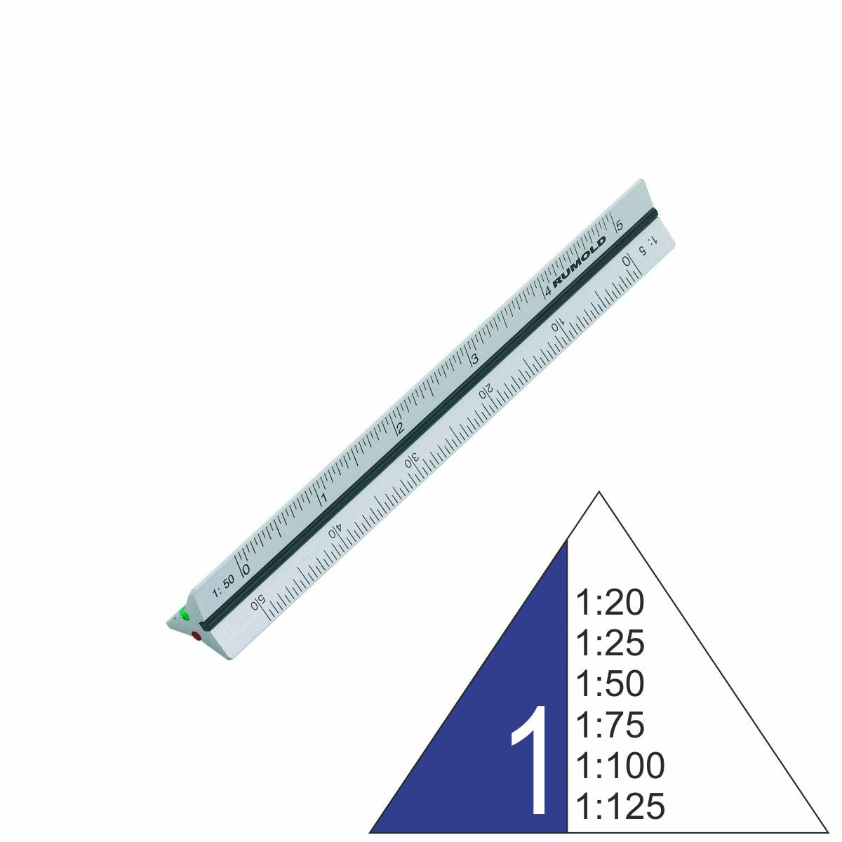 RUMOLD Dreikantmaßstab 195/1/15 Architekt 1 15cm Aluminium 1:20 - 1:125