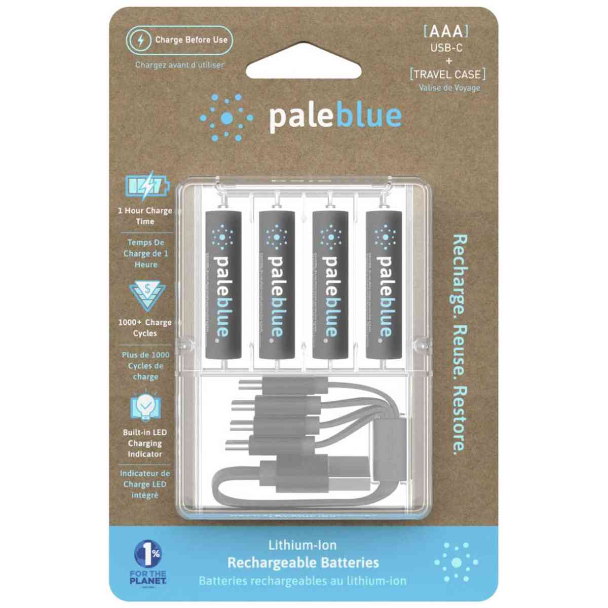 PALEBLUE Akku Micro AAA 1,5V USB-C 600mAh 4 Stück