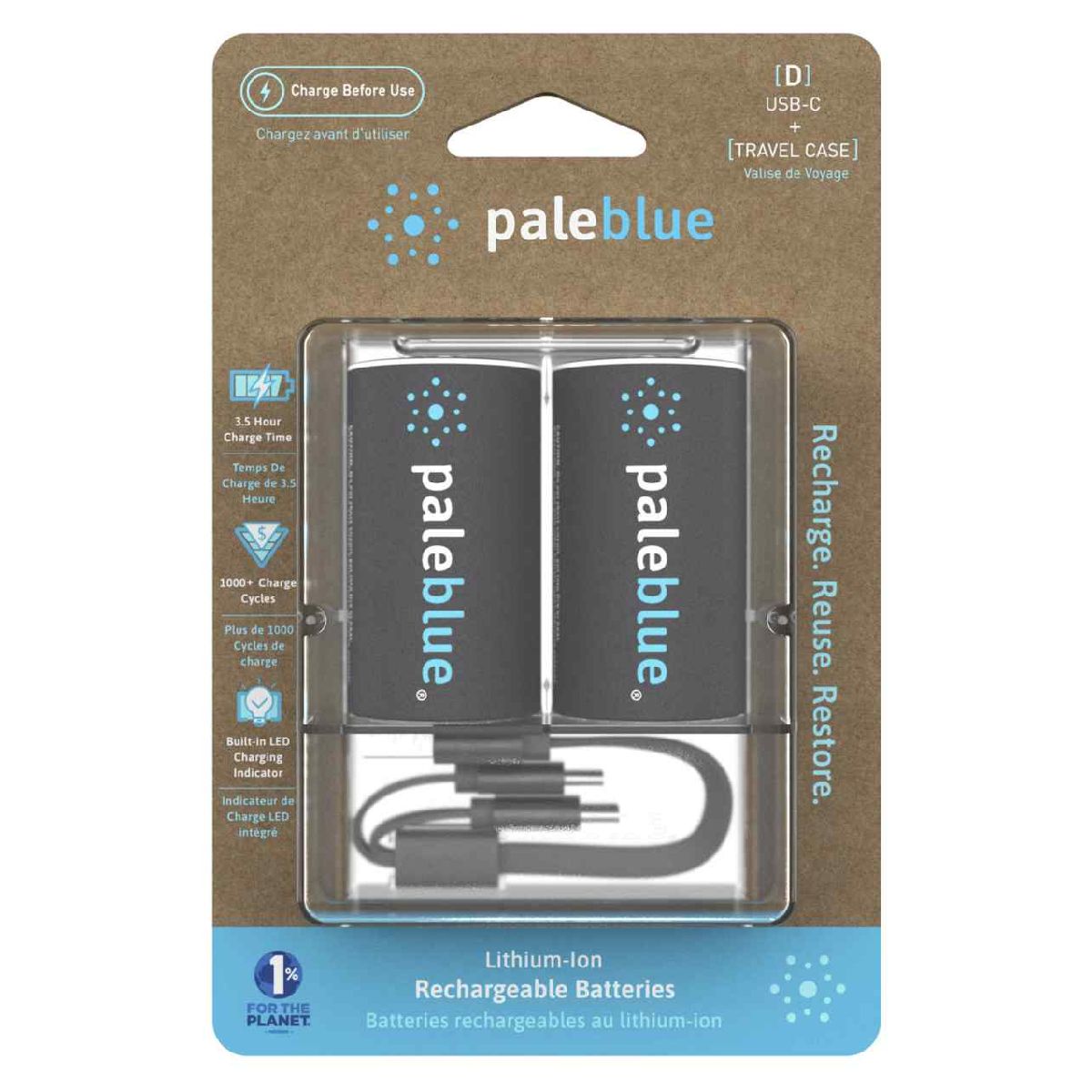 PALEBLUE Akku Mono D 1,5V USB-C 7400mAh 2 Stück