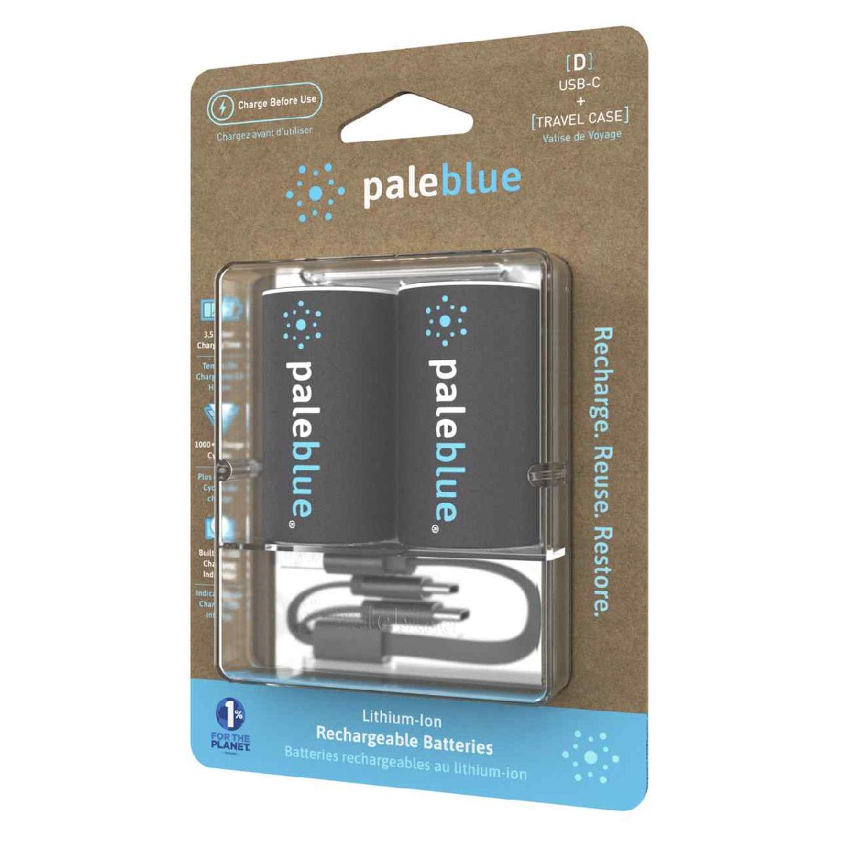 PALEBLUE Akku Mono D 1,5V USB-C 7400mAh 2 Stück