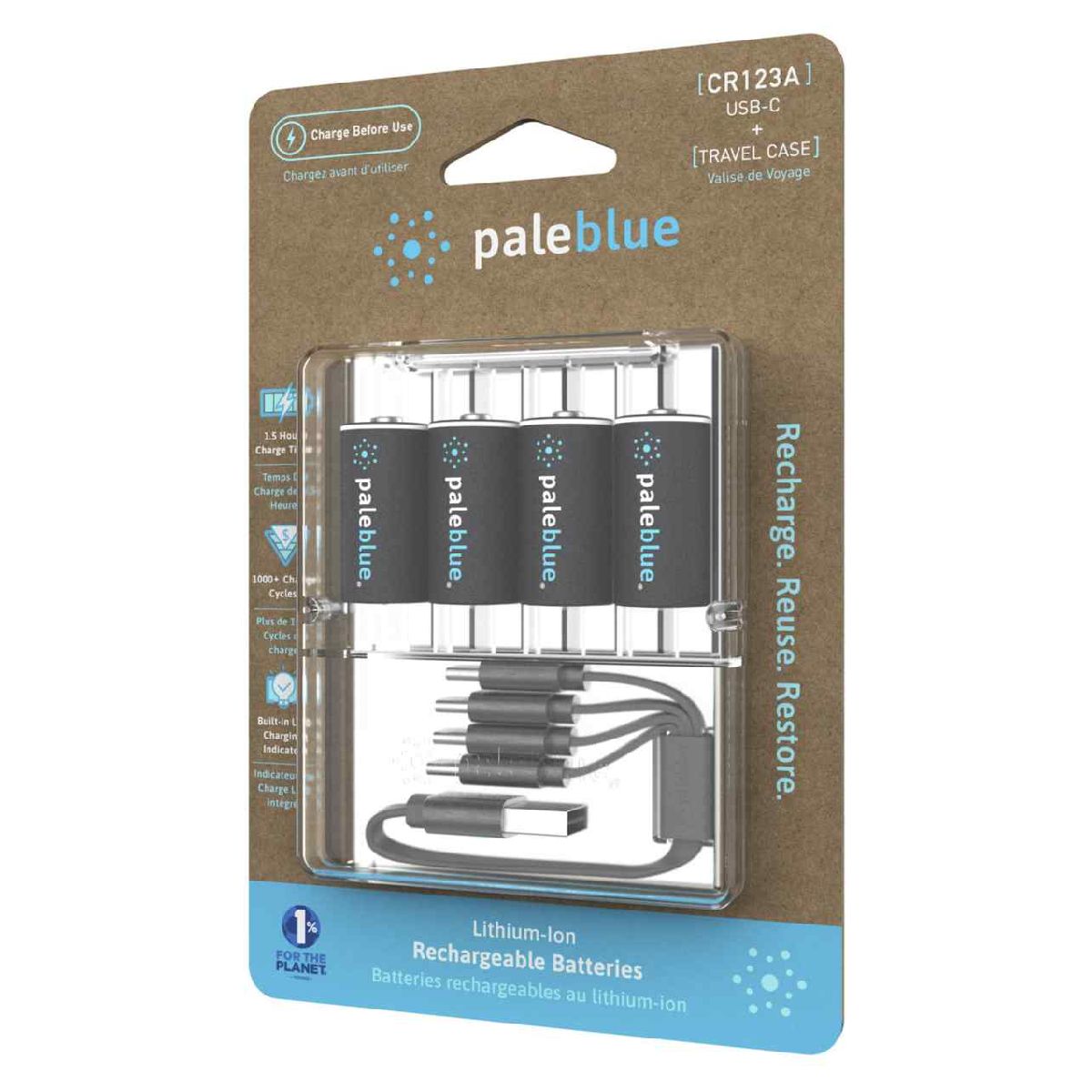PALEBLUE Akku CR123A 3V USB-C 860mAh 4 Stück