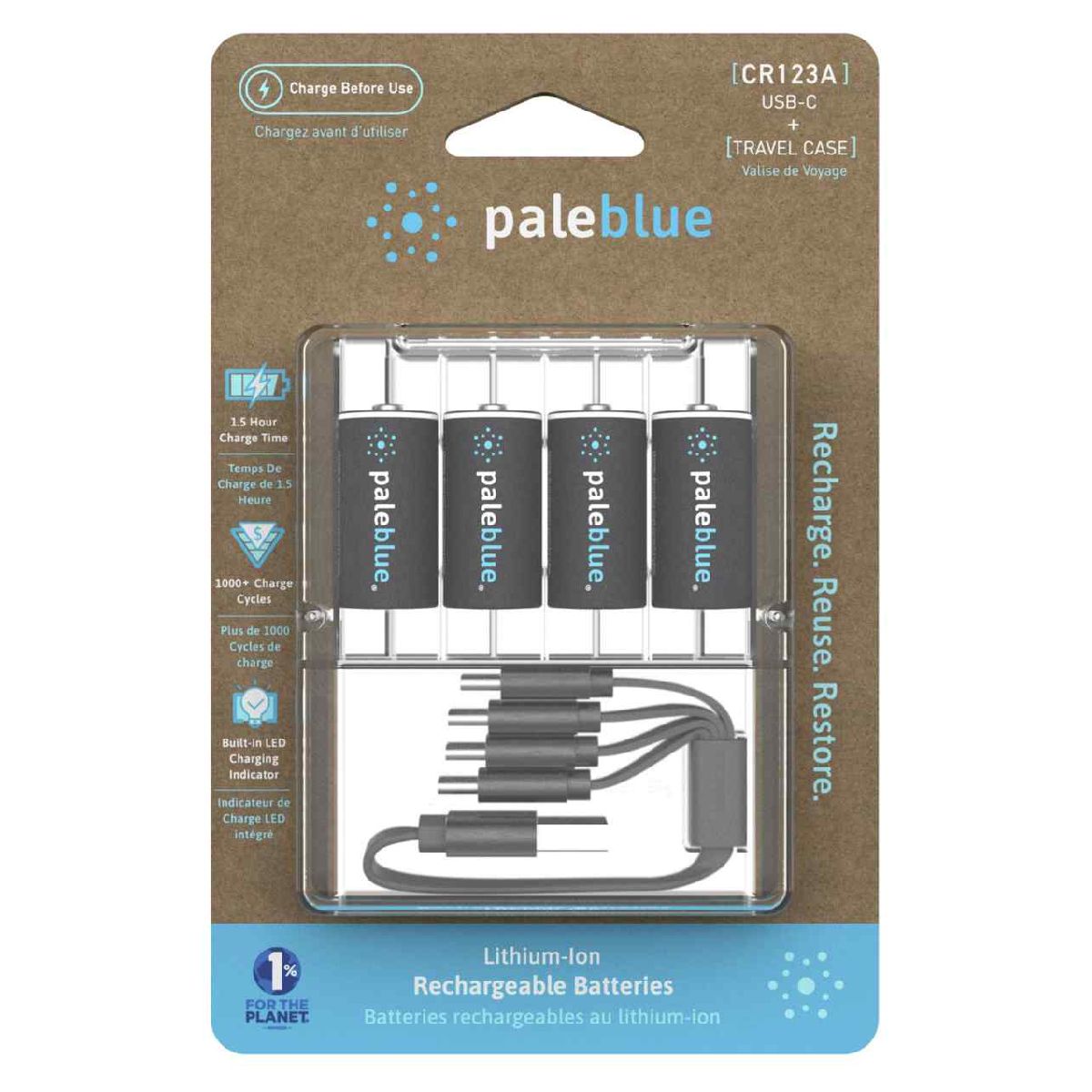 PALEBLUE Akku CR123A 3V USB-C 860mAh 4 Stück