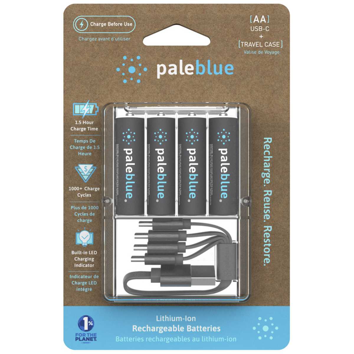 PALEBLUE Akku Mignon AA 1,5V USB-C 1700mAh 4 Stück