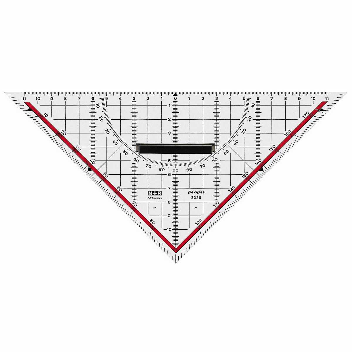 M+R Geodreieck mit abnehmbaren Griff 2323 22cm transparent mit Tuschenoppen
