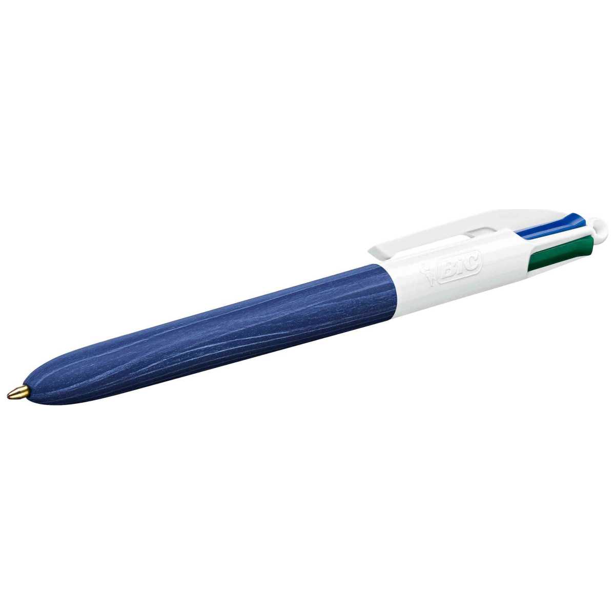 BIC 4-Farb-Kugelschreiber 4Colours WOOD STYLE blau