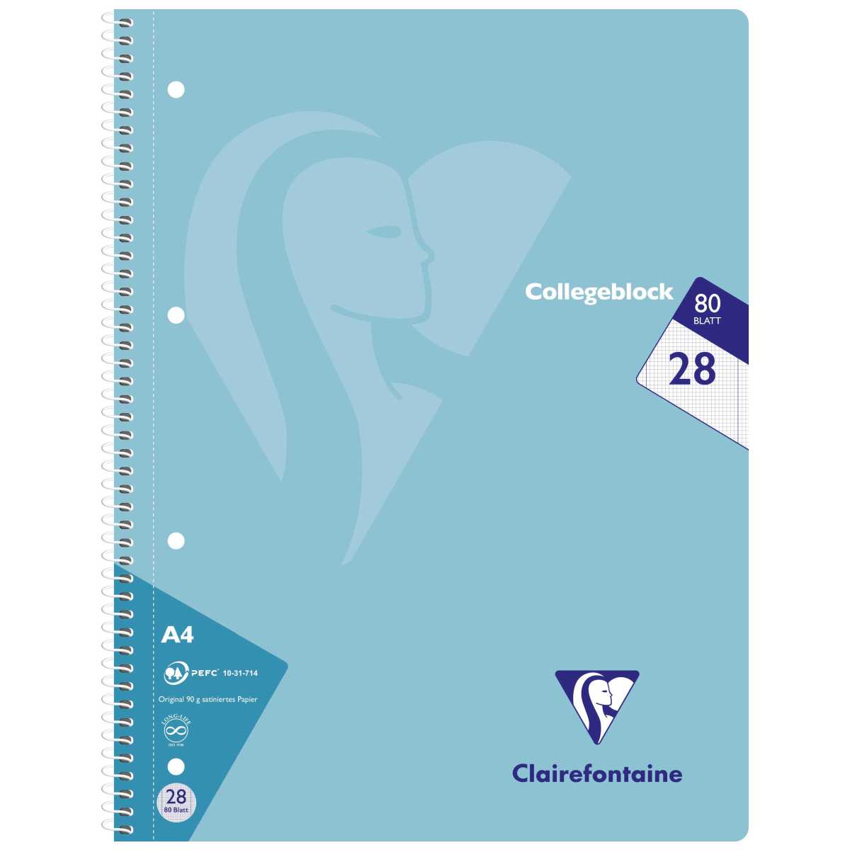 CLAIREFONTAINE Collegeblock PASTELL A4 80 Blatt kariert Doppelrand LIN 28 90g -5 Stück SPARPACK-