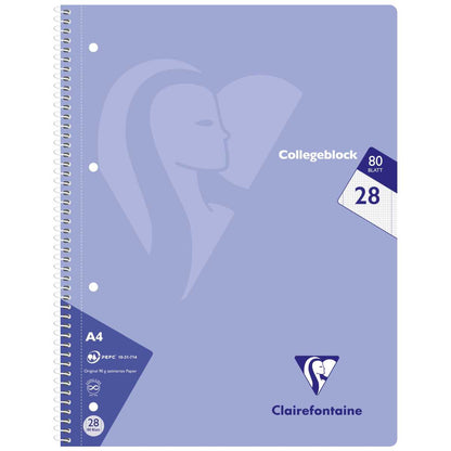 CLAIREFONTAINE Collegeblock PASTELL A4 80 Blatt kariert Doppelrand LIN 28 90g -5 Stück SPARPACK-