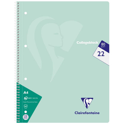 CLAIREFONTAINE Collegeblock PASTELL A4 80 Blatt kariert LIN 22 90g -5 Stück SPARPACK-