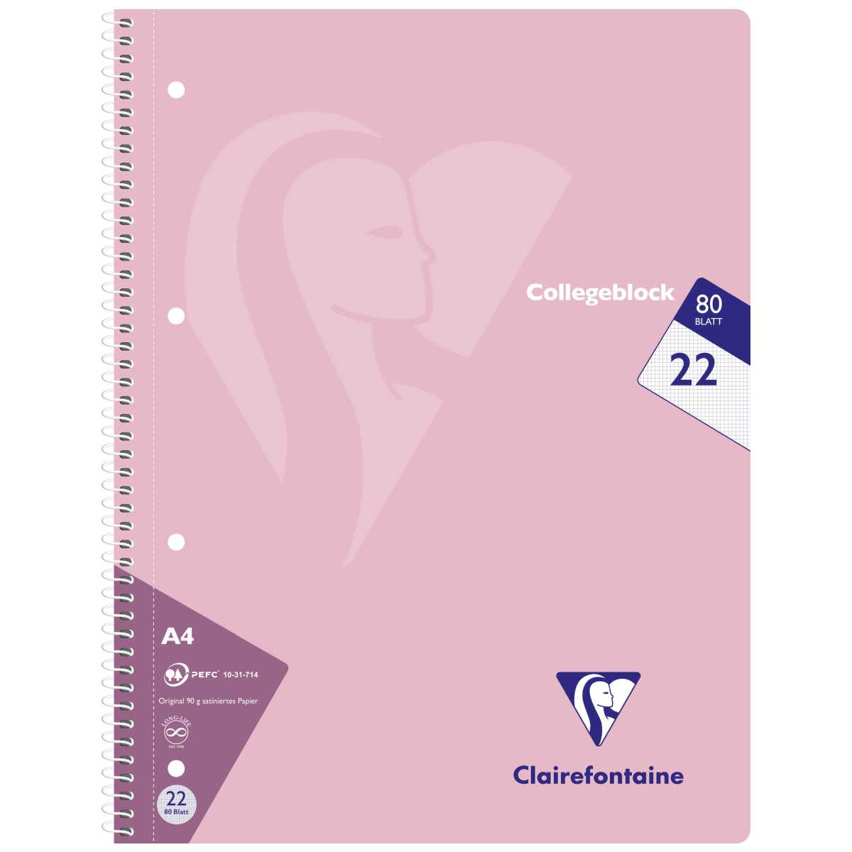 CLAIREFONTAINE Collegeblock PASTELL A4 80 Blatt kariert LIN 22 90g -5 Stück SPARPACK-