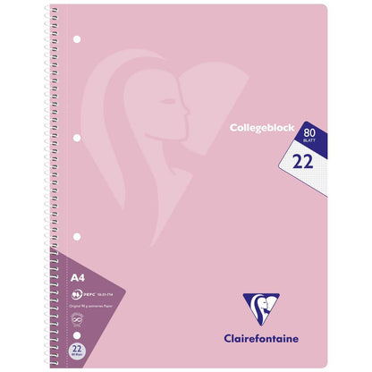 CLAIREFONTAINE Collegeblock PASTELL A4 80 Blatt kariert LIN 22 90g -5 Stück SPARPACK-