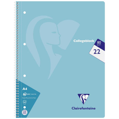 CLAIREFONTAINE Collegeblock PASTELL A4 80 Blatt kariert LIN 22 90g -5 Stück SPARPACK-