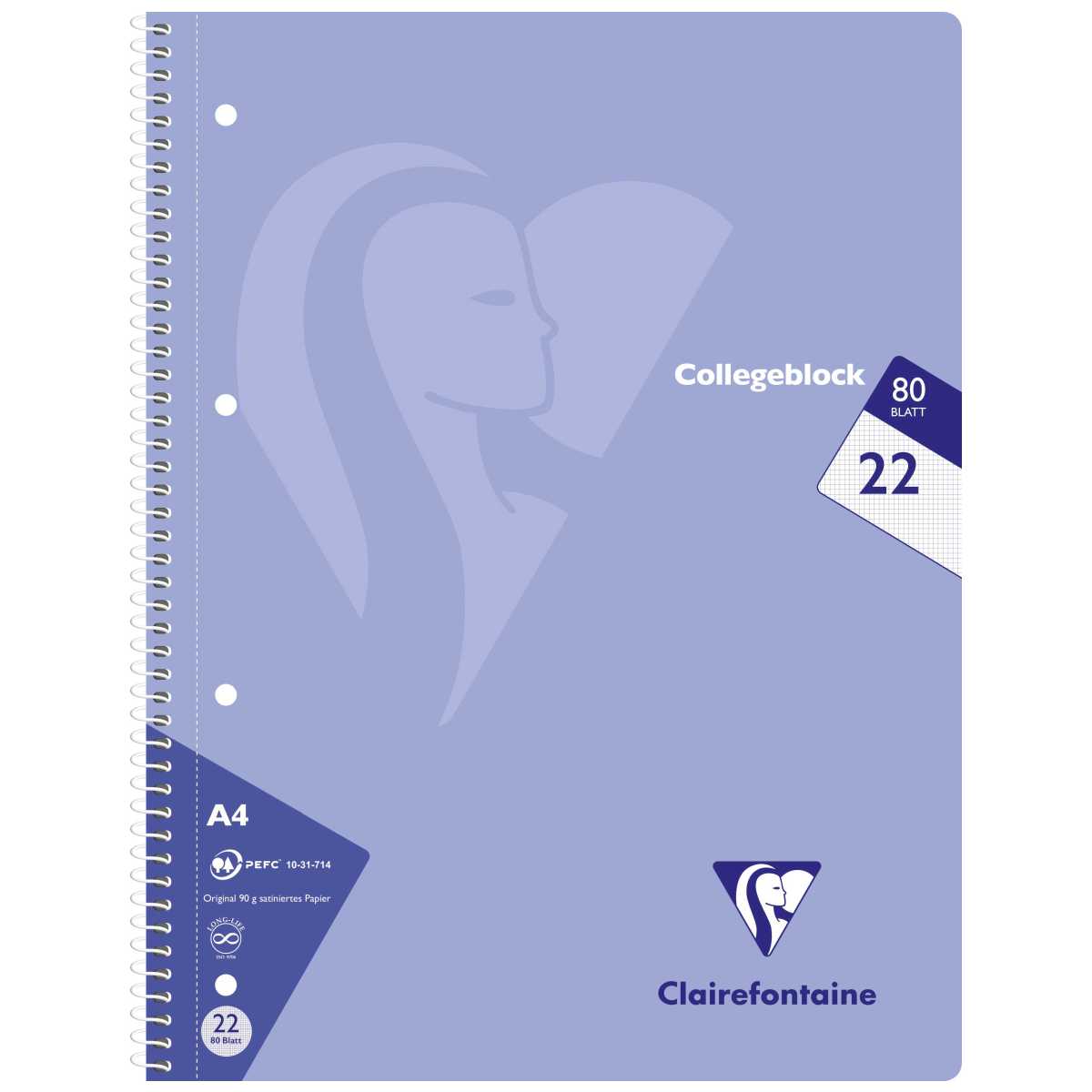 CLAIREFONTAINE Collegeblock PASTELL A4 80 Blatt kariert LIN 22 90g -5 Stück SPARPACK-