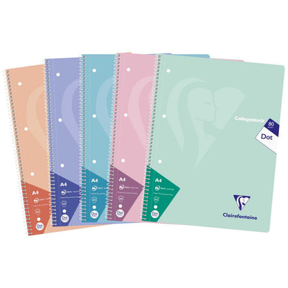 CLAIREFONTAINE Collegeblock PASTELL A4 80 Blatt dotted 90g -5 Stück SPARPACK-