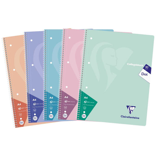 CLAIREFONTAINE Collegeblock PASTELL A4 80 Blatt dotted 90g -5 Stück SPARPACK-